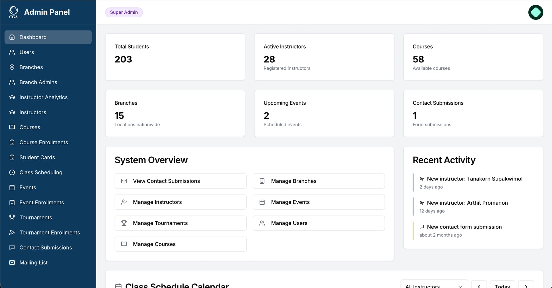 Chaowarat Golf Academy — Admin dashboard