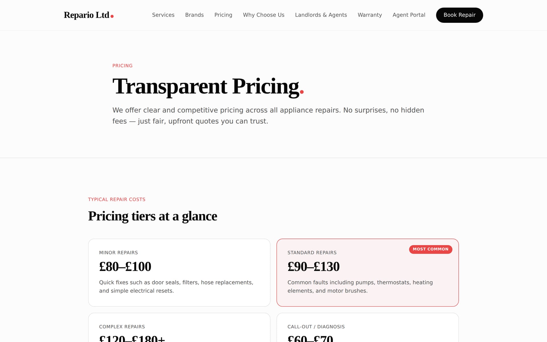 Repario Ltd — Transparent pricing